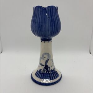 Vintage Delft Blue Handpainted  Candle Holder, Holland 5  3/4” tall